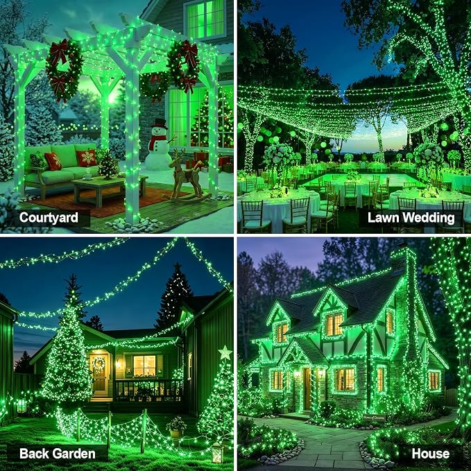 Solar String Lights 2 Pack Total 66FT 200LED Solar Fairy Lights Outdoor Waterproof 8 Lighting Modes Twinkle Lights for Patio, Garden Yard Party Wedding Tree Christmas Halloween Decoration, Green