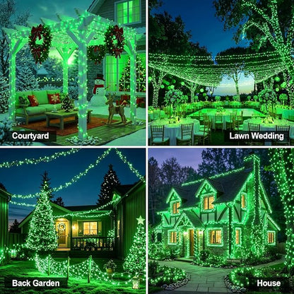Solar String Lights 2 Pack Total 66FT 200LED Solar Fairy Lights Outdoor Waterproof 8 Lighting Modes Twinkle Lights for Patio, Garden Yard Party Wedding Tree Christmas Halloween Decoration, Green