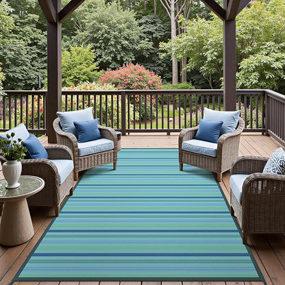 GENIMO Outdoor Rug, Waterproof Plastic Rugs for Patio, 6'x9' Light Blue | Outside Larger Modern Carpet Mat for Porch Decor, Deck, Balcony, Camping, RV, Backyard, Picnic, Beach, Reversible, Foldable