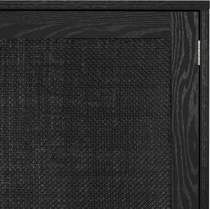 Finnhomy Sideboard Buffet Kitchen Storage Cabinet with Black Painted Rattan Decorated Doors, Dining Room, Hallway, Cupboard Console Table, Liquor/Accent Cabinet, 31.5X 15.8X 34.6 Inches, Black