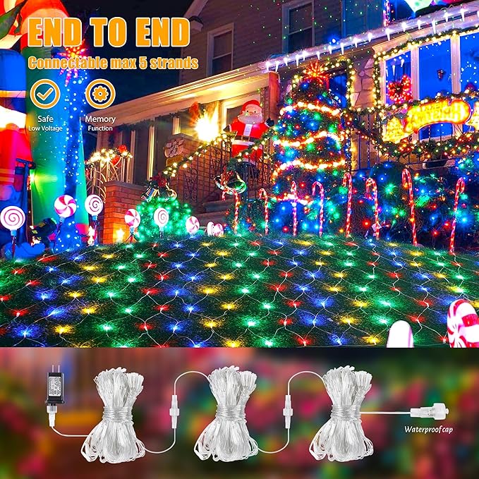 HEYFUNi 192 LED Net Lights Outdoor Mesh Lights,8 Modes Net Light for Bushes Plug in, Waterproof Christmas Net String Light for Bushes Ceiling Wedding Indoor Outdoor(9.8ft x 6.6ft,Multicolor)