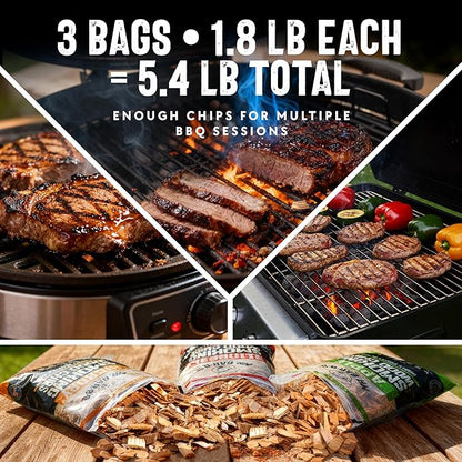 Wood Smoker Chips Bundle of 3 Flavors - Apple, Mesquite & Hickory Wood Chips by Mr. Bar-B-Q, Can be Used on Gas & Charcoal Grill, Variety of Flavors for Smokers, Grilling, BBQ, Camping(3 x 1.8 Lb Bag)