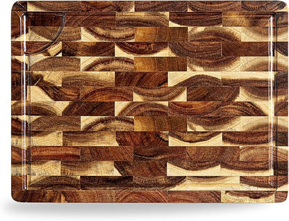 End Grain Butcher Block 15"x11", Premium Acacia Wood Cutting Board with Juice Groove, TJ POP Medium Chopping Board for Kitchen, 1.2" Thick