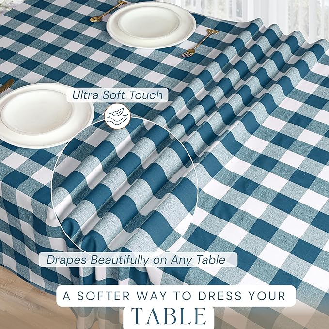 Buffalo Plaid Check 60"x84" Tablecloth 100% Cotton Washable Rustic Rectangle Table Cover Decorative for Gifts, Dining, BBQ, Buffet Parties & Camping - Teal