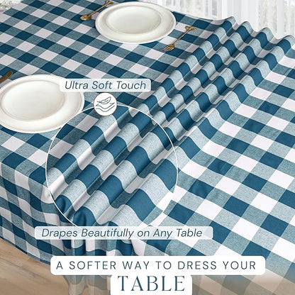 Buffalo Plaid Check 60"x84" Tablecloth 100% Cotton Washable Rustic Rectangle Table Cover Decorative for Gifts, Dining, BBQ, Buffet Parties & Camping - Teal