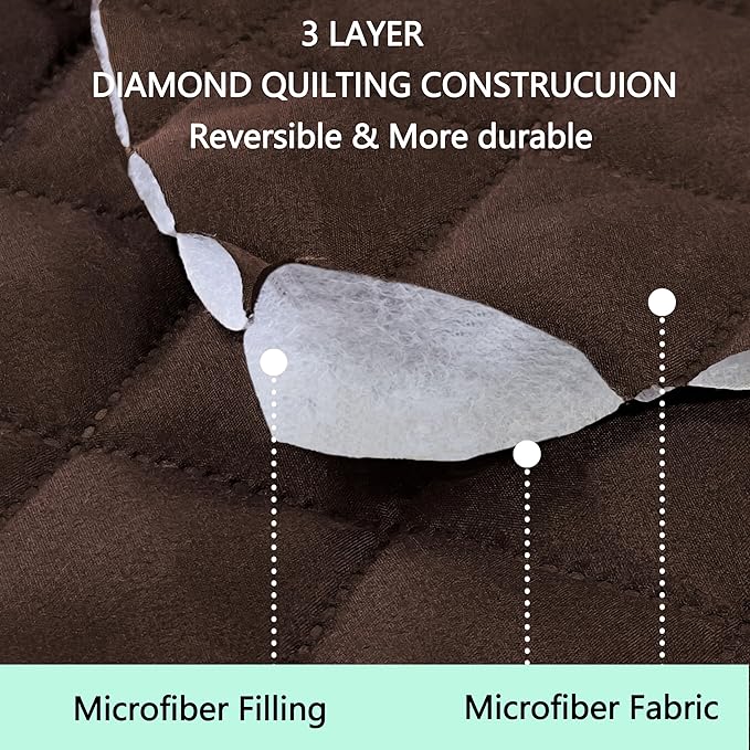 Reversible 4 Seater Sofa Cover 91" Large, Sofa, Chocolate | Couch Cover Furniture Protector with Foam Sticks Elastic Straps Furniture Protector for Pets Children Dog Cat