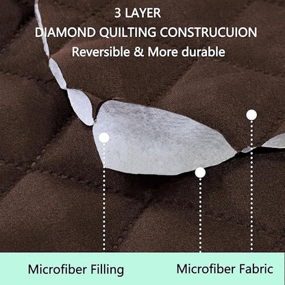 Reversible 4 Seater Sofa Cover 91" Large, Sofa, Chocolate | Couch Cover Furniture Protector with Foam Sticks Elastic Straps Furniture Protector for Pets Children Dog Cat