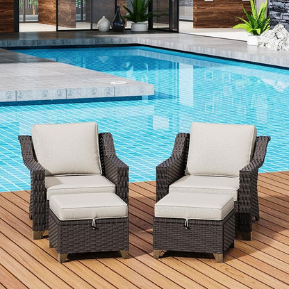 4 Piece Patio Furniture Set, Wicker Outdoor Conversation Set | Patio Chair Set with Olefin Removable Cushion, All-Weather Outdoor Couch with Deep Seat for Porch, Deck and Backyard, Beige