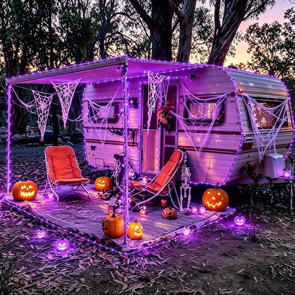 YEGUO Solar Halloween Lights Outdoor Waterproof, 66ft 200 LED Purple Solar Rope Lights, 8 Modes Fairy Lights in Clear Thin Tube