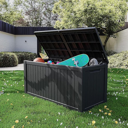 200 Gallon Outdoor Storage Box Waterproof Lockable Resin Deck Box Large, Black