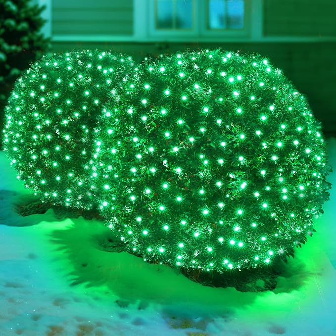 Led Green Christmas Net Lights Outdoor Christmas Bushes Lights 120Led 6ftx5ft, Connectable Outdoor Indoor Mesh Net Lighting for Xmas Holiday, Garden, Lawn, Shrubs, Trees, Bushes Decorations