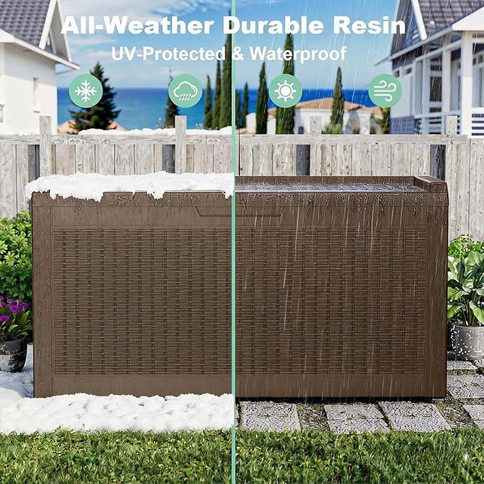 ROJIK Outdoor Storage Box, 70 Gallon Waterproof Deck Box, Weatherproof Resin Outside Storage Bin for Patio Furniture, Garden Tools, Pool Accessories, Cushion, Gray