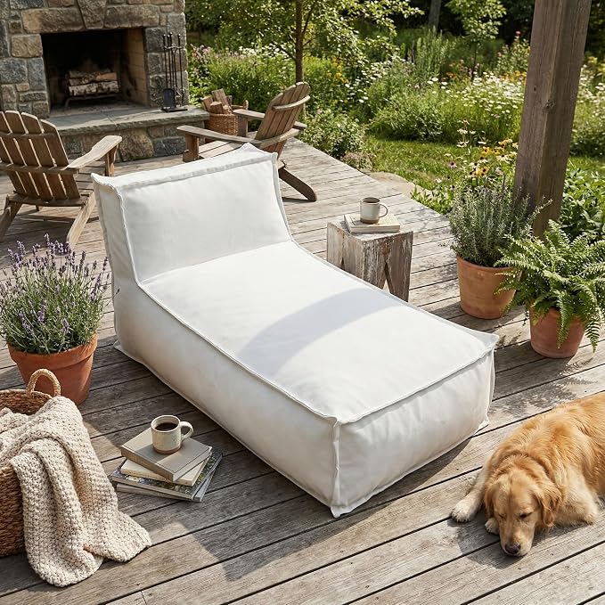 Merax Outdoor Bean Bag Chairs, 61" L Lounger Chair for Adults Bean Bag Couch Sofa with Memory Foam Filled for Patio Pool Balcony & Desk, Water-Repellence Fabric Outside Beanbag Chair, Light Grey