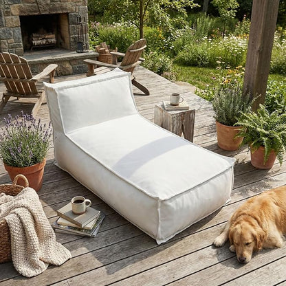 Merax Outdoor Bean Bag Chairs, 61" L Lounger Chair for Adults Bean Bag Couch Sofa with Memory Foam Filled for Patio Pool Balcony & Desk, Water-Repellence Fabric Outside Beanbag Chair, Light Grey