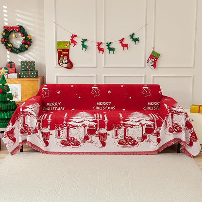MYSKY HOME Christmas Couch Cover, Sofa Cover for 3 Cushion Couch, Non-Slip Soft Sofa Slipcover Protector, Sofa Covers Washable, Couch Covers for Sectional Sofa, Sofa Towel for Pet Cat Dog, 71" x 134"