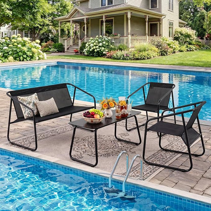 DUMOS 4 Piece Patio Furniture Set, Outdoor Patio Furniture Set with Table and Chairs, Sectional Bistro Sets for Lawn, Garden, Balcony, Pool, Poolside Black