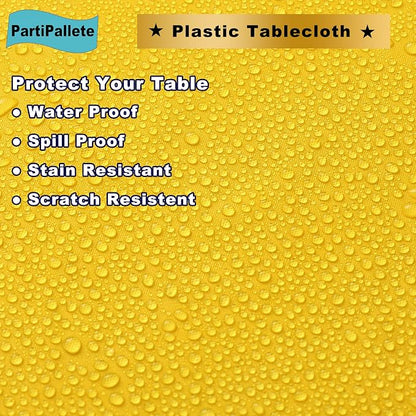3-Pack Premium Plastic Yellow Tablecloth Disposable 54" x 108" Rectangle Table Cover Party PEVA Table Cloths for Parties Birthday Wedding Graduation Banquet Fits up to 8 ft Long Tables