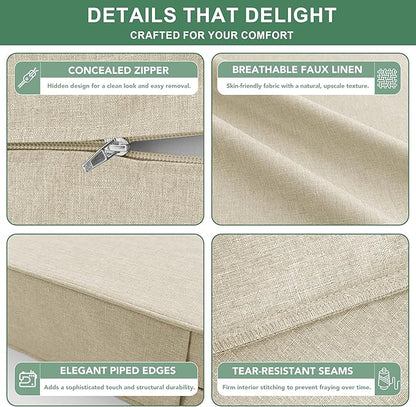 Summsun Patio Chair Cushions Set of 2, Faux Linen Outdoor Furniture Cushions, Water Resistant Backrest and Deep Seat Cushion Set with Ties, Removable Cover, Non-Slip Bottom, 24 x 24 Inch, Beige