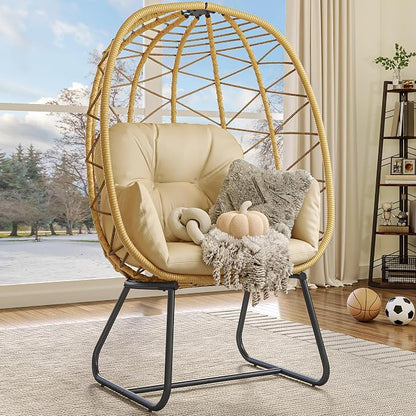 YITAHOME Egg Chair with Stand, Outdoor Egg Chair w/Premium PE Rattan Beige | 330lbs Egg Chair w/Weatherproof Rattan Weave & Strong Iron Frame, Patio Egg Chair w/Plush Cushion for Comfort, Easy Assembly