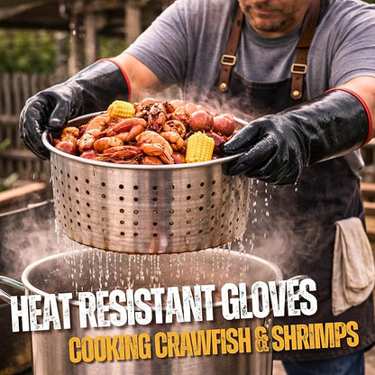 GRILL HEAT AID 932°F Heat Resistant BBQ Grill Gloves - Oil Resistant Waterproof Cooking Gloves for Deep Frying Turkey, Smoker Gloves Heat Proof for Grilling, Handling Hot Meat Rotisserie, 14" Neoprene