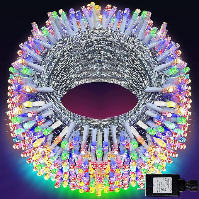 KNONEW 197FT 500 LED Christmas Lights Outdoor String Lights 8 Modes & Memory Fairy Light Plug in Waterproof LED String Lights for Xmas Yard Tree Wedding Party Holiday Decorations (Multicolor)
