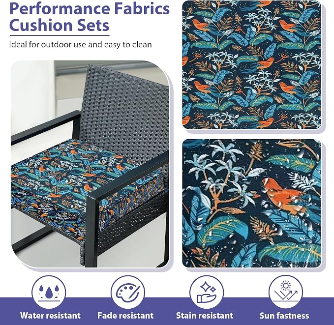 IPYNBAP Outdoor Chair Cushions Set of 4 -Waterproof Outdoor Seat Cushions for Patio Furniture, Patio Chair Cushion with Handle and Ties, Out Door Chair Pads,19x19x3-Square, Black Nightingale