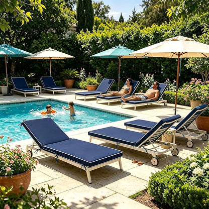Chaise Lounge Cushions Outdoor, 80 x 26 Inch Water & Fade-Resistant Patio Furniture Lounge Cushion Set of 2, Beach Umbrella Lounger Chair Replacement Cushion with Removable Cover Pad, Navy Blue