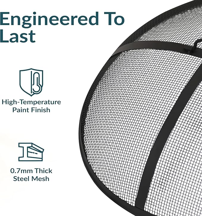 Sunnydaze Heavy-Duty Steel Mesh Fire Pit Screen - Fire Pit Spark Screen with Handle - 30-Inch Diameter
