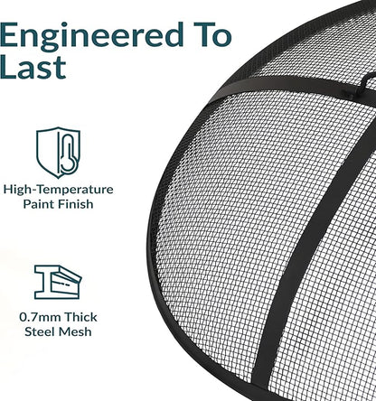 Sunnydaze Heavy-Duty Steel Mesh Fire Pit Screen - Fire Pit Spark Screen with Handle - 22-Inch Diameter