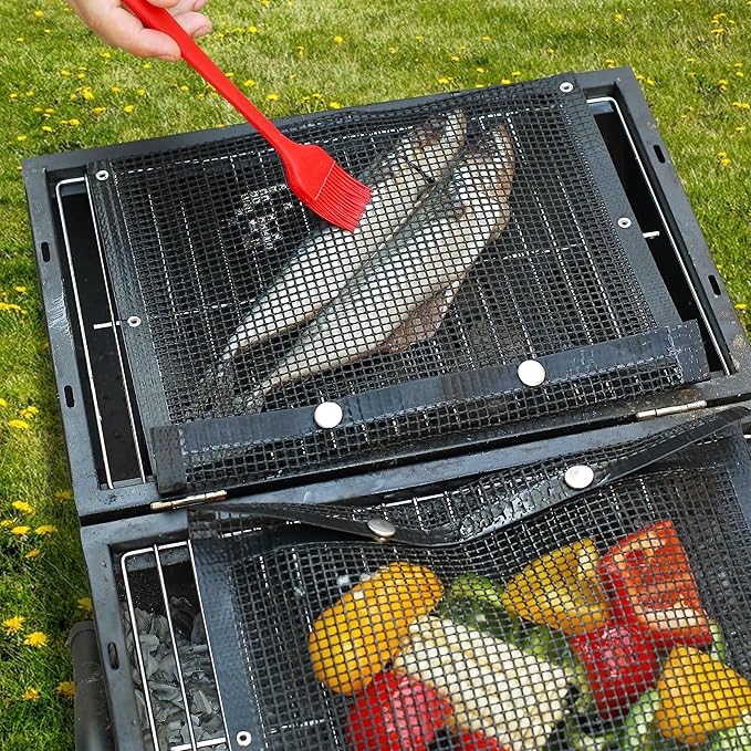 UNCO BBQ Grilling Bags, 2 Pack, 11.8"x10.6", Mesh Grill Bags with Basting Brush, Easy to Clean, Reusable Mesh Barbecue Pouch