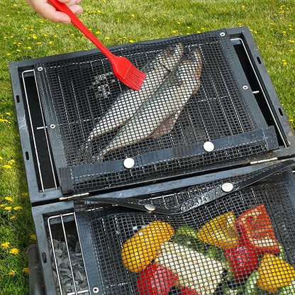 UNCO BBQ Grilling Bags, 2 Pack, 11.8"x10.6", Mesh Grill Bags with Basting Brush, Easy to Clean, Reusable Mesh Barbecue Pouch