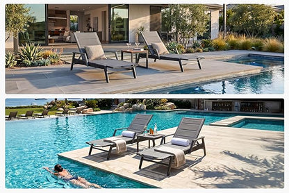 PURPLE LEAF Outdoor Chaise Lounge 2 Pieces Patio Recliner Sunbathing Tanning Chair for Poolside Balcony with Armrests Backyard Moon Basalt