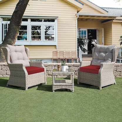 UNIKOME Outdoor Chair Cushions, Set of 4, 24"*24"*4", Water Resistant, Wine | High-Density Foam Patio Cushions with Ties, UV & Fade Resistant, Square Corner Seat Cushions for Outdoor Furniture