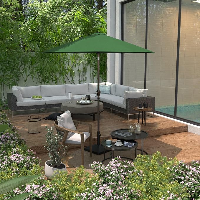 Sunline 7.5 ft Patio Umbrella with Crank & Push Button Tilt, Outdoor Market Umbrella with UV Protection & Wind Vent and Fiberglass Ribs, Metal Frame for Deck, Pool & Table, Hunter Green