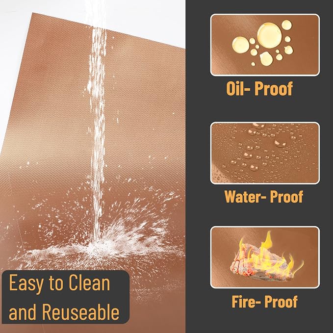 UNCO- Copper Grill Mats for Outdoor Grill, 22" x 16", 2 Pack, Nonstick Reusable Grilling Mats for Outdoor Grill, BPA and PFOA Free with PTFE-Fiberglass Coating