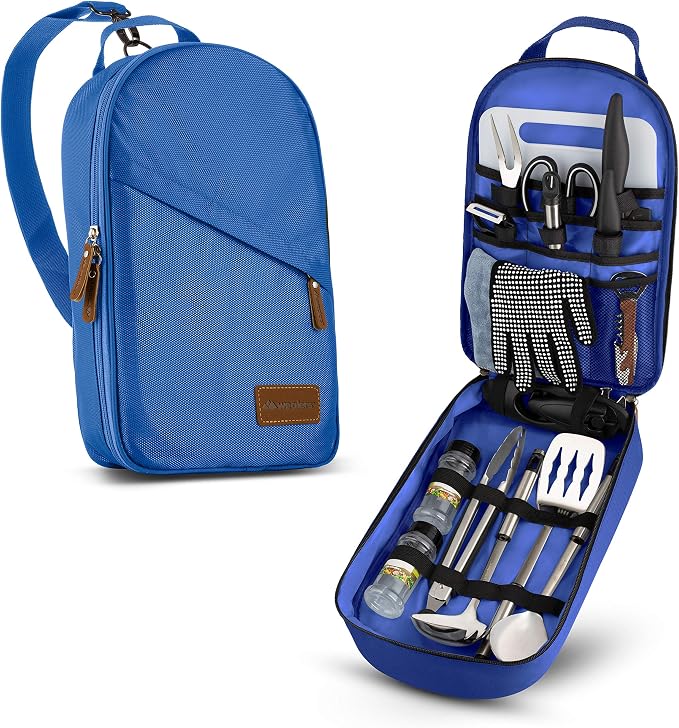 Wealers Camp Kitchen Cooking Utensil Set Travel Organizer Grill Accessories Portable Compact Gear for Backpacking BBQ Camping Hiking Travel Cookware Kit Water Resistant Case