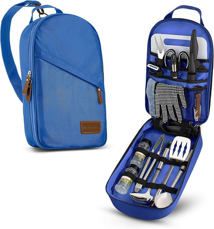 Wealers Camp Kitchen Cooking Utensil Set Travel Organizer Grill Accessories Portable Compact Gear for Backpacking BBQ Camping Hiking Travel Cookware Kit Water Resistant Case