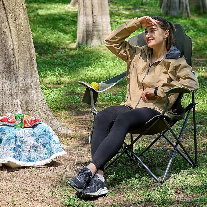 EVER ADVANCED Camping Chairs, Lawn Chairs Outdoor Sports Chairs, Folding Chair 2 Pack Camping Chairs for Adults, Supports 400lbs, Green