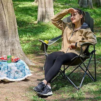 EVER ADVANCED Camping Chairs, Lawn Chairs Outdoor Sports Chairs, Folding Chair 2 Pack Camping Chairs for Adults, Supports 400lbs, Green