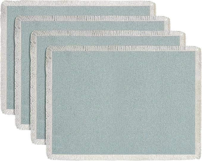 Hausattire Cotton Frayed Placemats Set of 4 Dining Table 13x19 Inch | Rustic Vintage Boho Washable Easter Placemat for Outdoor Parties BBQ's Wedding,Special Occasions, Nubby Cotton - Blue