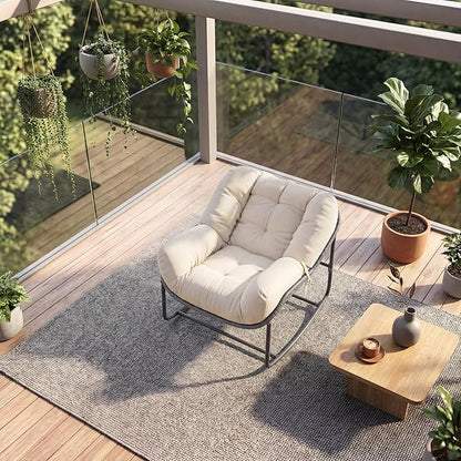 GarveeLife Outdoor Lazy Rocking Chair, Single Metal Rocker with Comfortable Seat, Beige, for Patio Porch Balcony, Relaxation