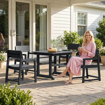 Shintenchi 5 Pieces Outdoor Dining Set,HDPE Outdoor Table and Chairs Set for 4,All Weather Patio Furniture Sets,Modern Wooden Textured Dining Sets for Backyard,Garden,Black