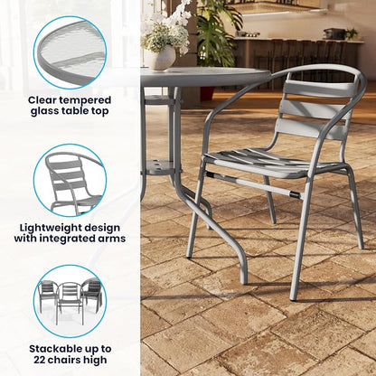 Flash Furniture 31.5 in Aluminum Round Table, Silver | Durable Construction, Commercial Use