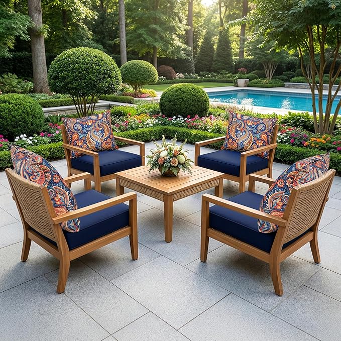 Outdoor Chair Cushion Patio Furniture Seat & Back Pillow 24 x 24 Inch Red | Rain-Proof Cover Removable Replacement with Ties for Wicker Sofa Couch Sunbrella Outside Floral