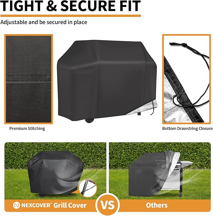 NEXCOVER Grill Cover, BBQ Cover 55 inch,Waterproof BBQ Grill Cover,Fade Resistant Gas Grill Cover, Barbecue Grill Covers, Fits Grill of Weber, Brinkmann, Nexgrill, Black Grill Cover for Outdoor Grill.