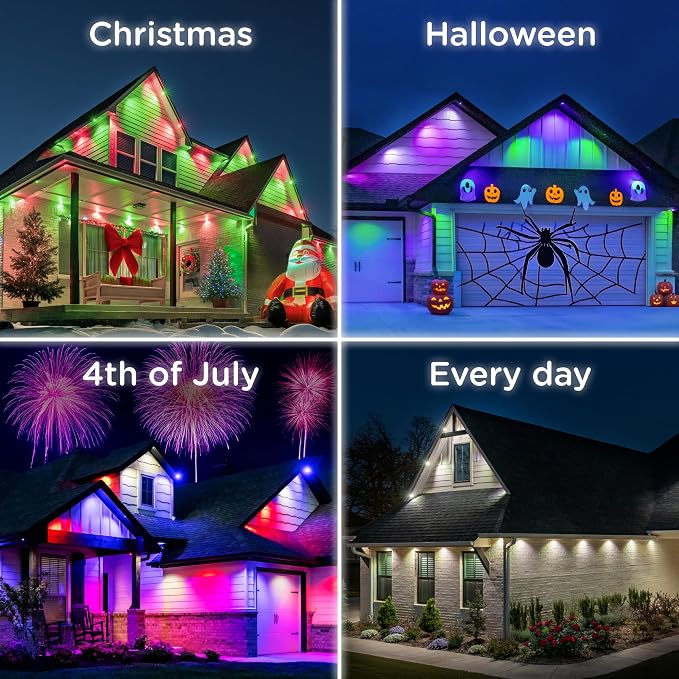 Enbrighten Accent Permanent Outdoor Lights, 100ft, 24 Lights, Smart | White Cord, RGBWIC LEDs, Weatherproof, Cuttable, Link to 200ft, Christmas, App Control, Works with Alexa & Google Home