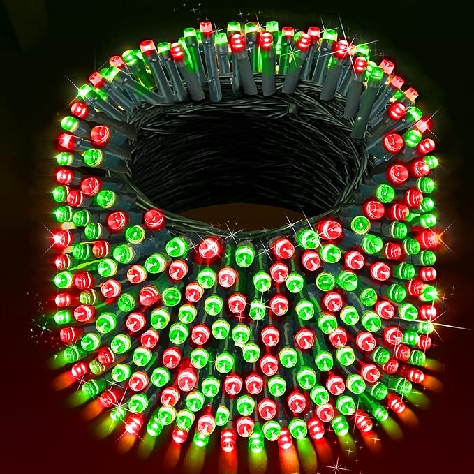 XURISEN 403FT 1000 LED Christmas Lights Outdoor Green Wire String Lights 8 Modes with Timer Memory Waterproof Fairy Lights Plug in for Xmas Tree Wedding Yard Party Holiday Decorations(Red+Green)