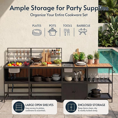 Modular Outdoor Kitchen Island with Sink, 4Pcs Aluminum Outdoor Kitchen Kit | Aluminum Frame, Weatherproof, Modular Grill Cart & Ice box, Large Countertop & Wall Hanging Design, For Patio BBQ, Party