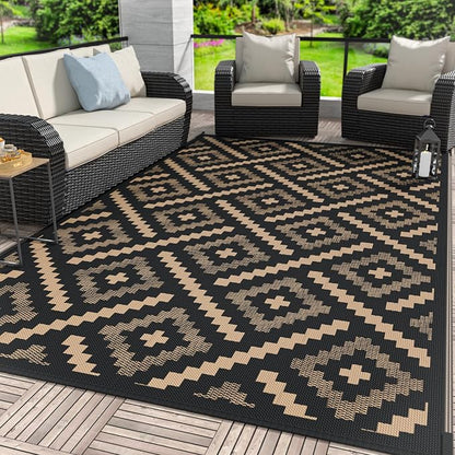 GENIMO Outdoor Rug, Waterproof Plastic Rugs for Patio, 6'x9' Mocha Brown | Outside Larger Modern Carpet Mat for Porch Decor, Deck, Balcony, Camping, RV, Backyard, Picnic, Beach, Reversible, Foldable