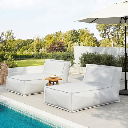 Christopher Knight Home Natty Outdoor Bean Bag Chair Set of 2, Fabric Bean Bag Chair for Adults and Kids, Indoor/Outdoor Sun Lounger, Patio Lounge Chair Set of 2, Light Gray